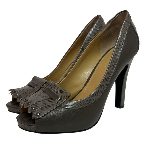 Nine West Peep Toe Oxford style Chunky Heels Size 8 D17 - Picture 1 of 12